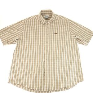 Carhartt Shirt Mens Large Brown‎ Beige Check Pockets Button Front Short Sleeve